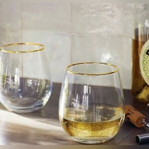 Threshold Stemless Wine Glasses with Gold Rim - Set of 4 New
